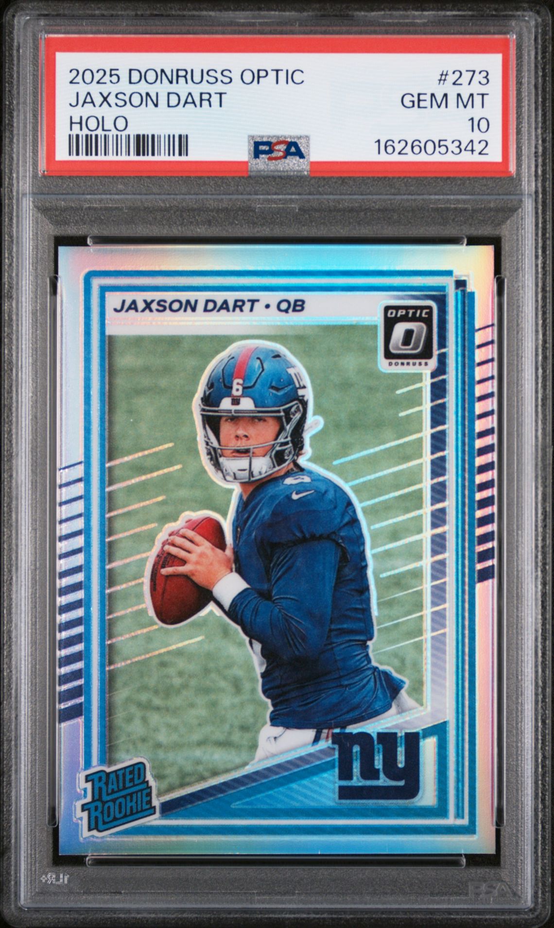 2025 Panini Donruss Optic Jaxson Dart #273 (Holo) Gem Mt 10 front view - PSA graded GEM MT 10