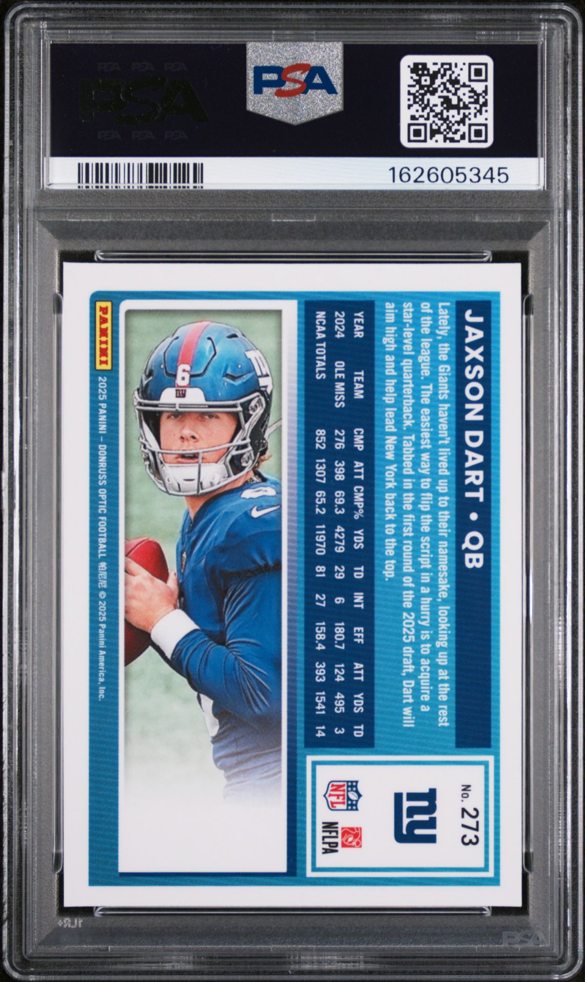 2025 Panini Donruss Optic Jaxson Dart #273 Mint 9 back