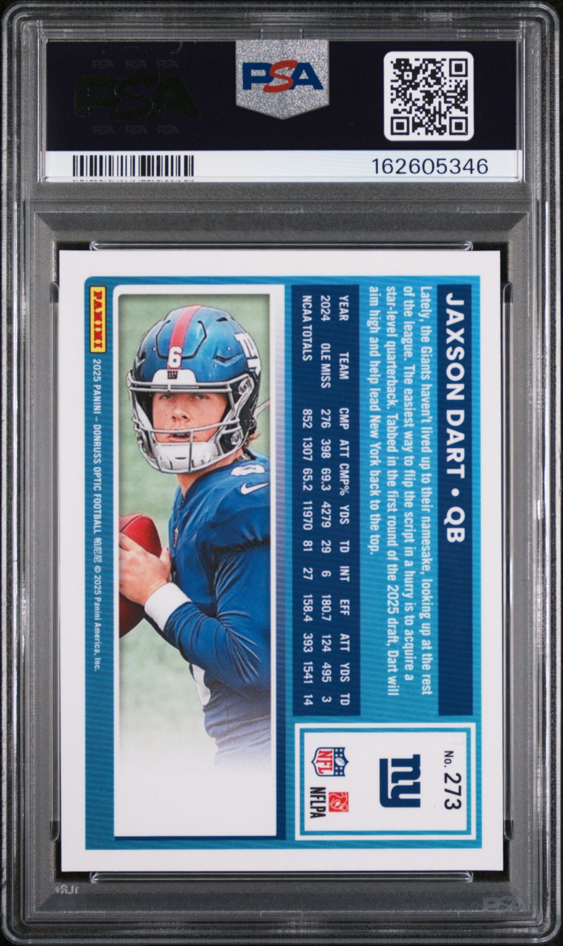 2025 Panini Donruss Optic Jaxson Dart #273 Mint 9 back