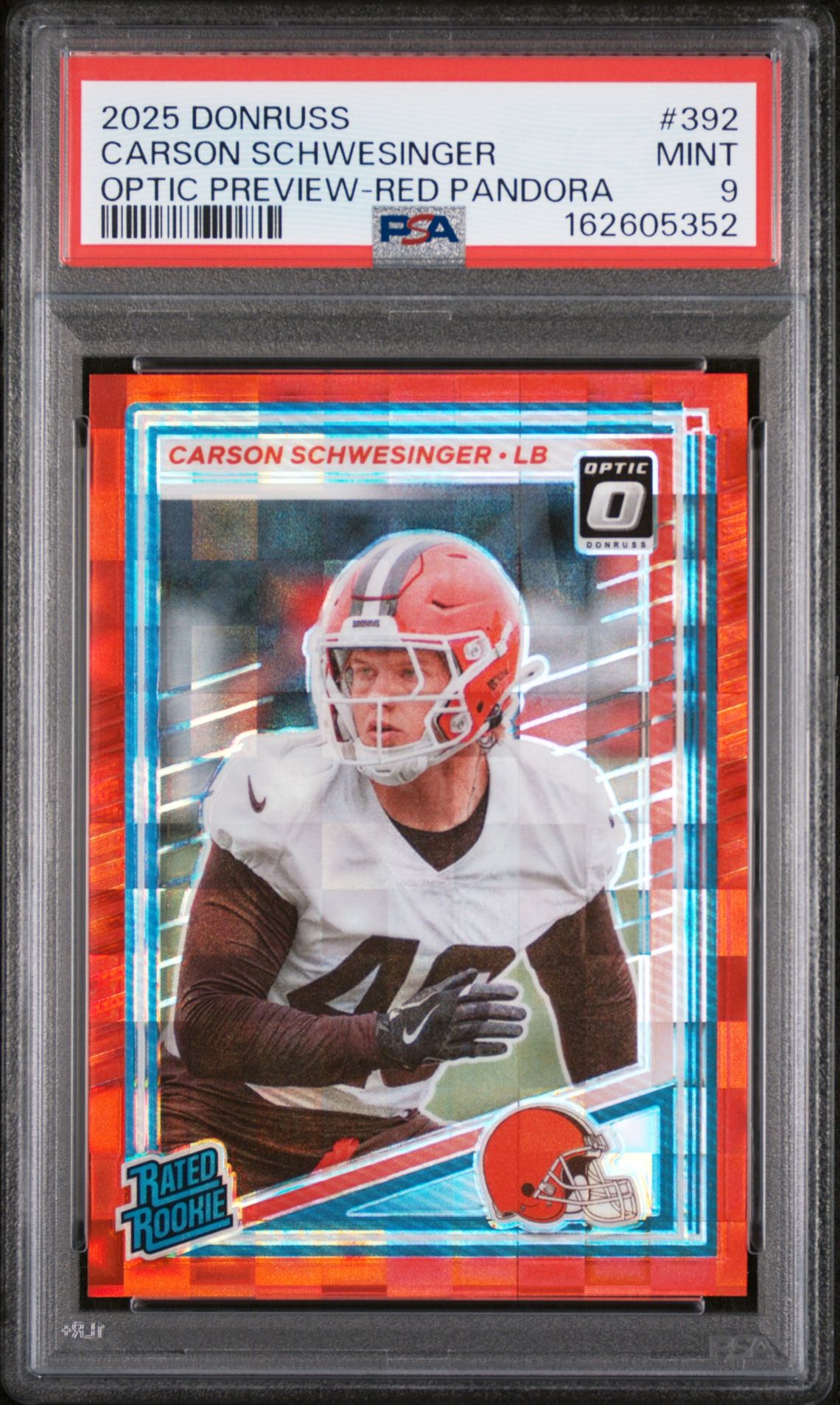 2025 Panini Donruss Carson Schwesinger #392 (Optic Preview-Red Pandora) Mint 9 front