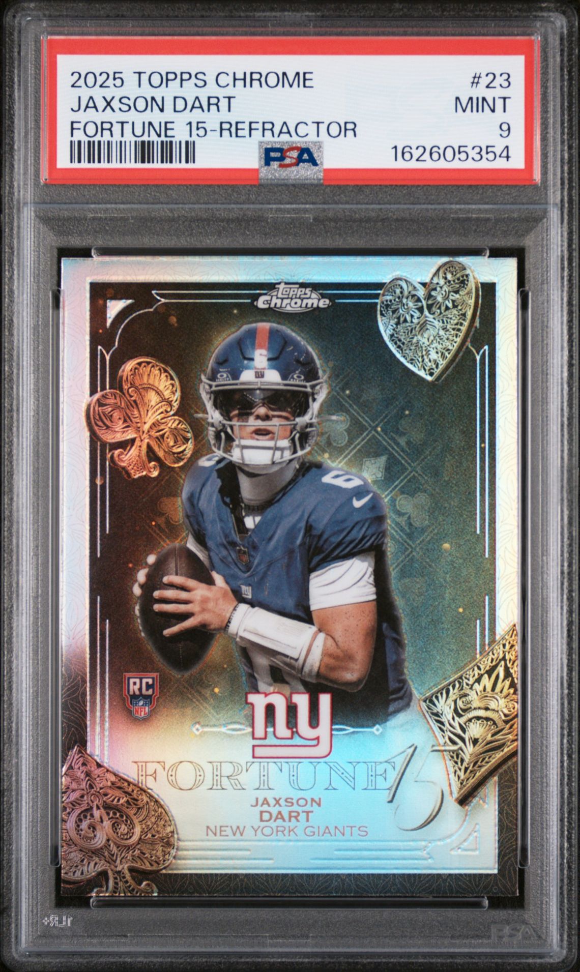 2025 Topps Chrome Fortune 15 Jaxson Dart #23 (Fortune 15-Refractor) Mint 9 front