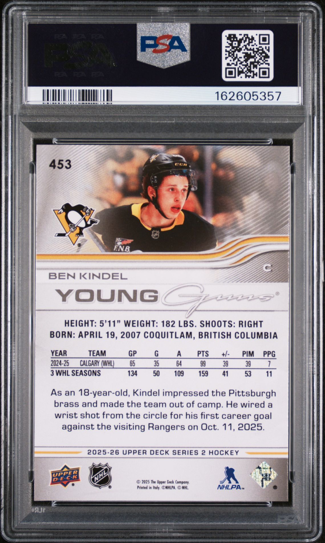 2025 Upper Deck Ben Kindel #453 Mint 9 back