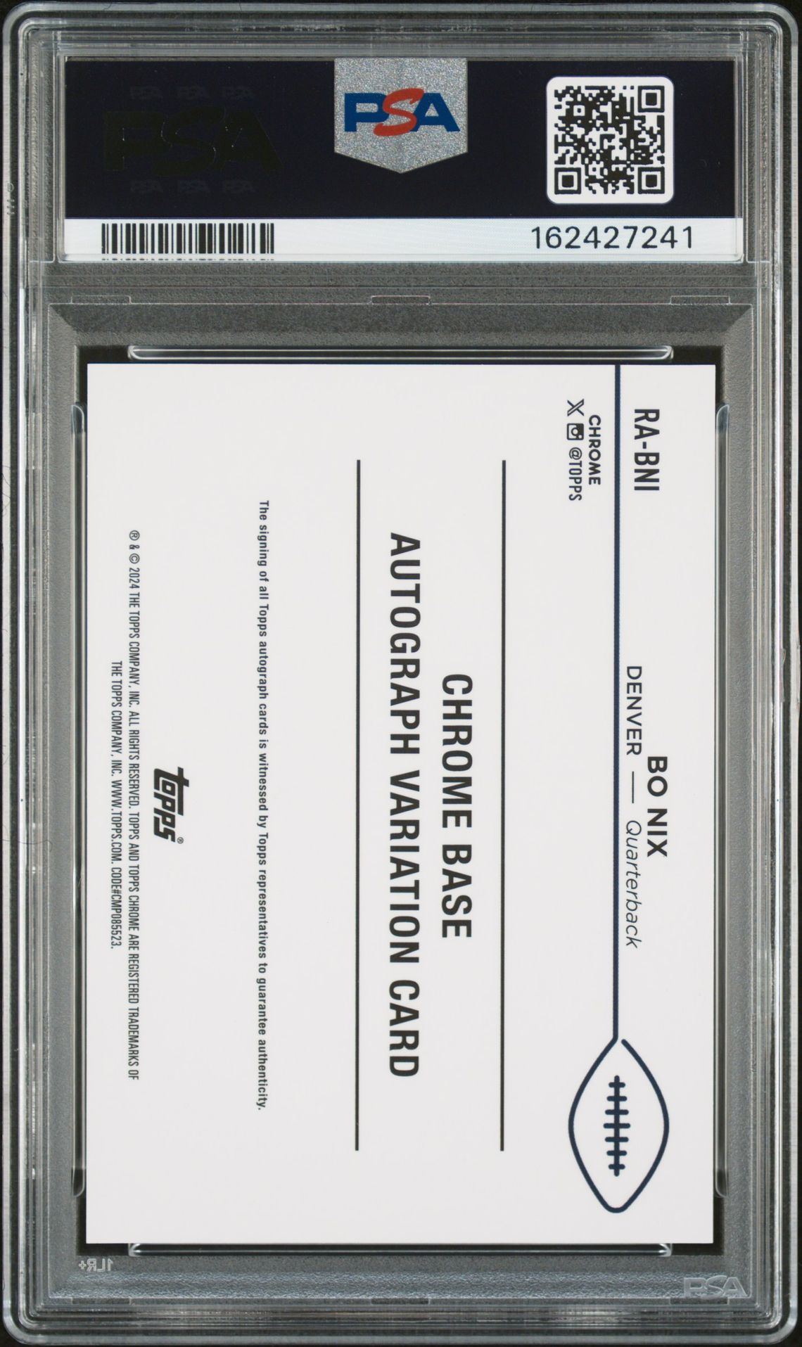 2024 Topps Chrome Rookie Autographs Variations Bo Nix #Rabni (Rookie Auto-Gold Geometric) Mint 9 back
