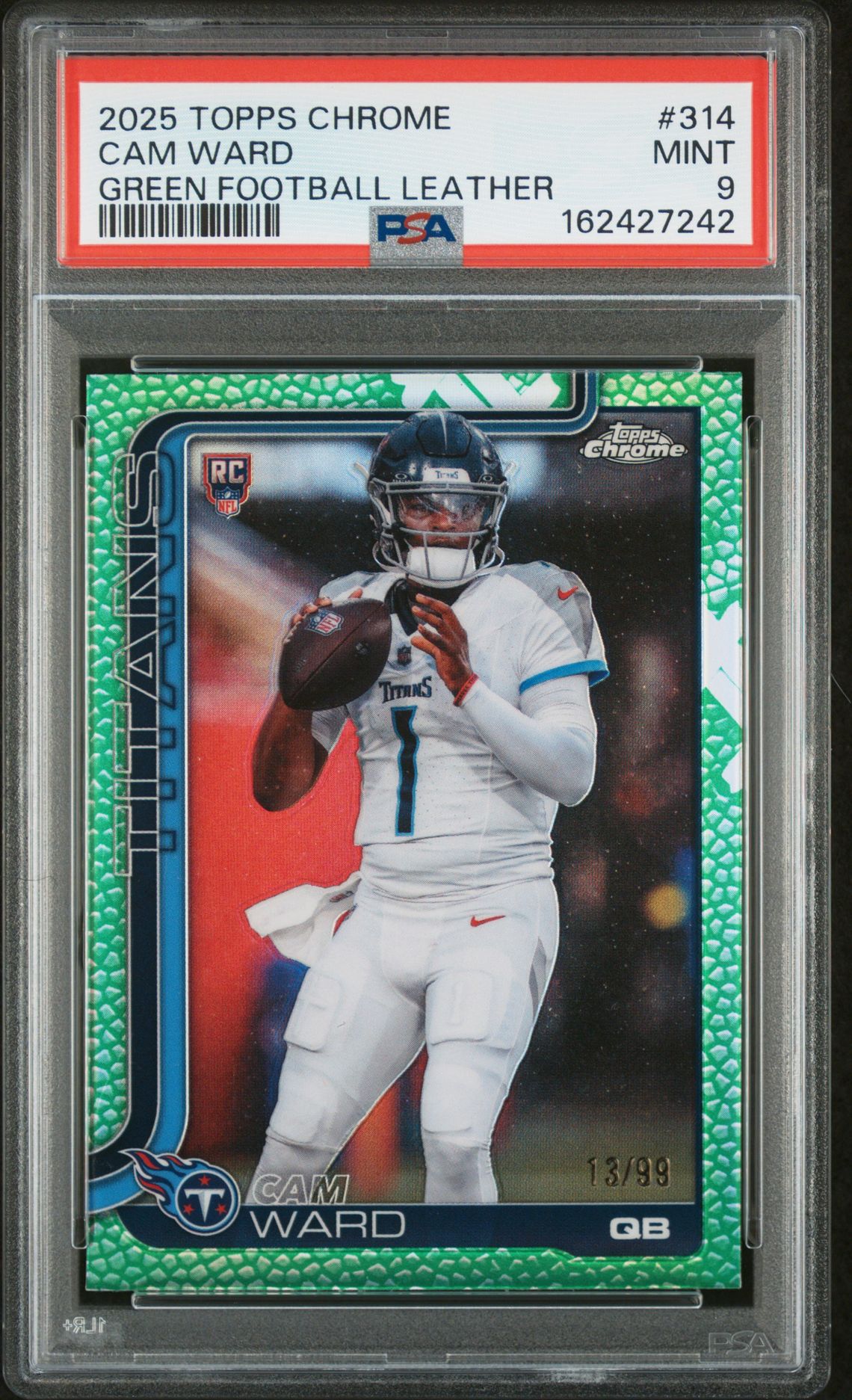 2025 Topps Chrome Cam Ward #314 (Green Football Leather) Mint 9 front