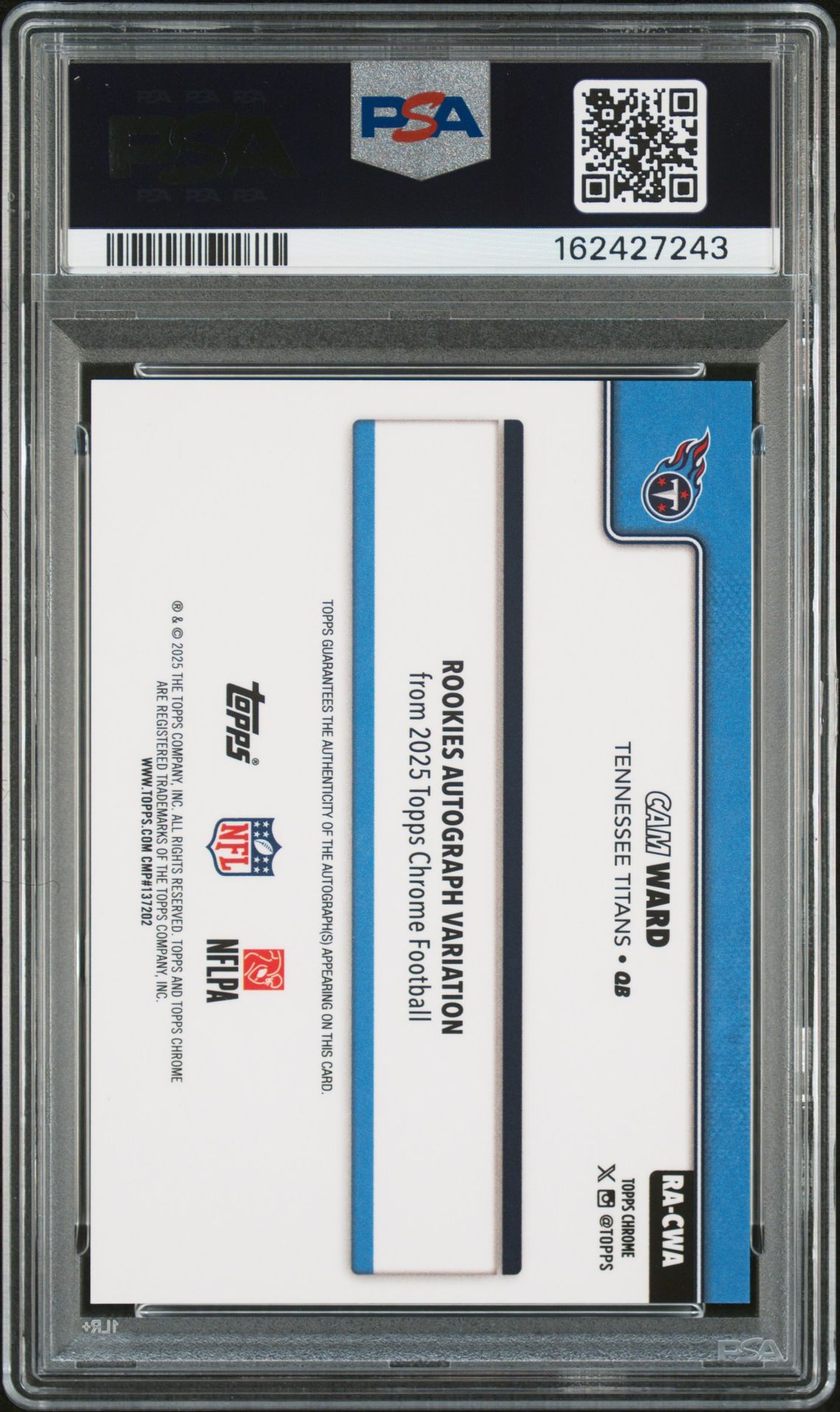 2025 Topps Chrome Rookies Autograph Cam Ward #Cwa (Rookie Au-Green Refractor) Nm-Mt 8 back