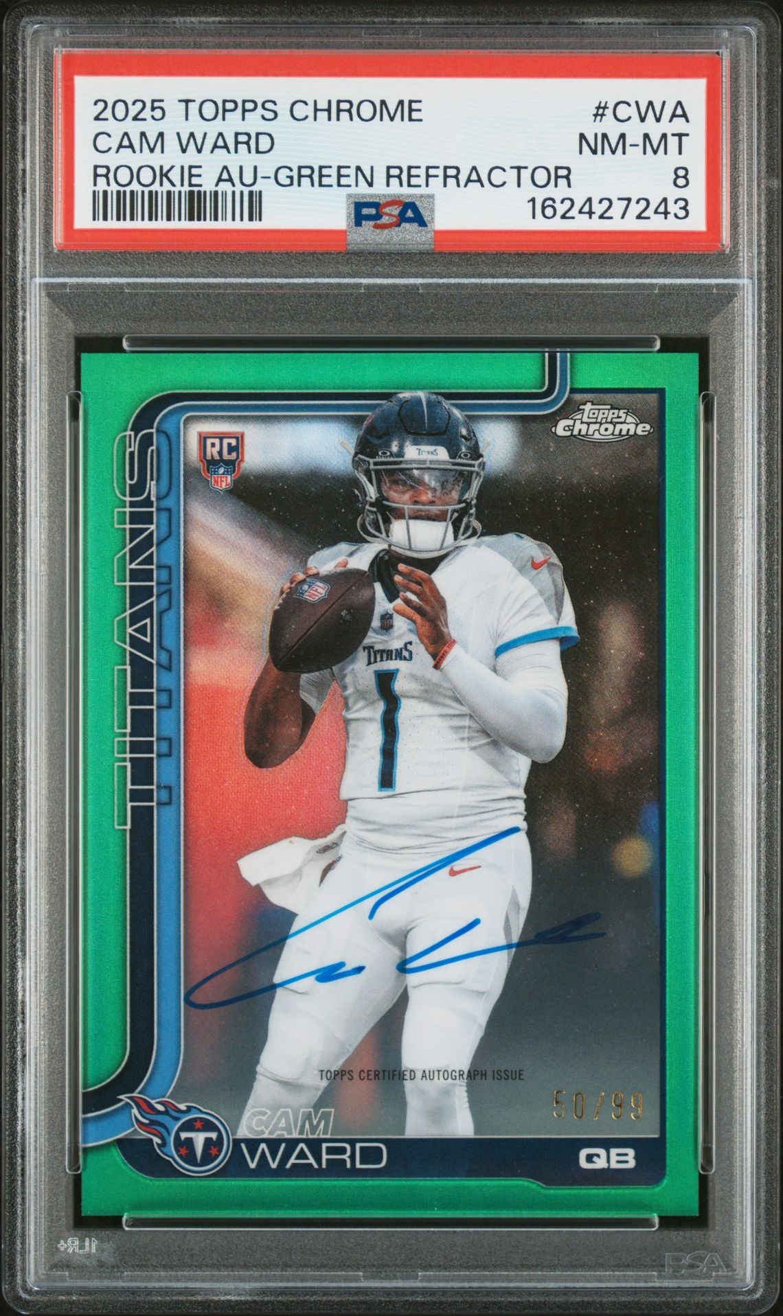 2025 Topps Chrome Rookies Autograph Cam Ward #Cwa (Rookie Au-Green Refractor) Nm-Mt 8 front