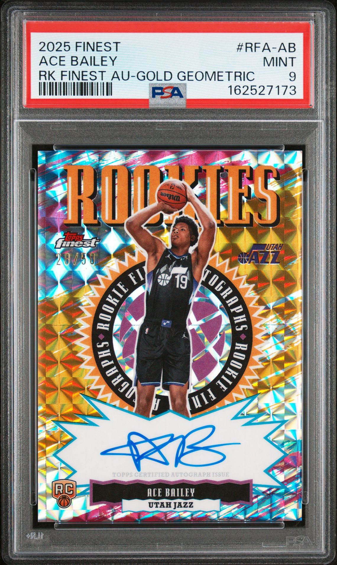 2025 Topps Finest Rookie Finest Autographs Ace Bailey #Rfa-Ab (Rk Finest Au-Gold Geometric) Mint 9 front