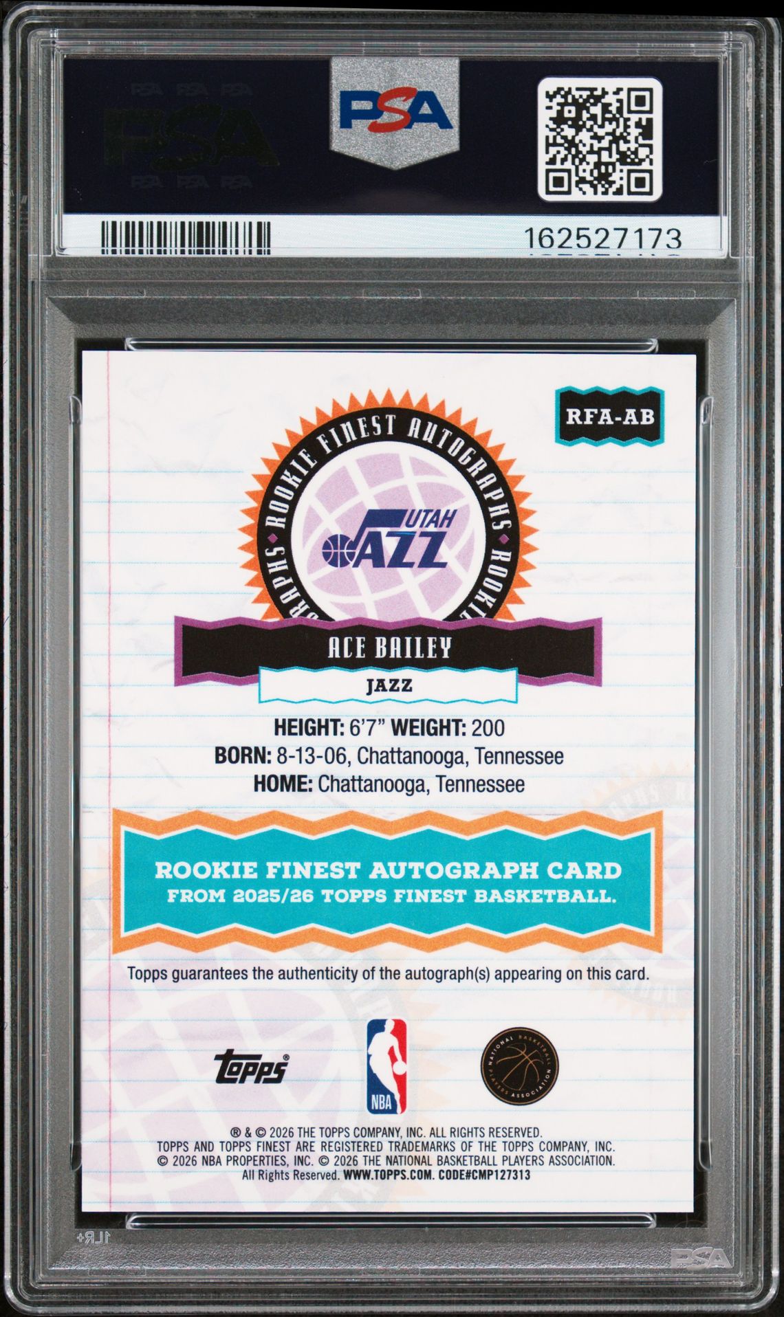 2025 Topps Finest Rookie Finest Autographs Ace Bailey #Rfa-Ab (Rk Finest Au-Gold Geometric) Mint 9 back