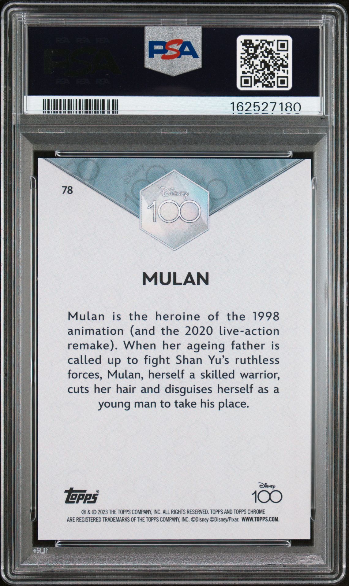 2023 Topps Chrome Disney100 Mulan #78 (Pink Refractor) Gem Mt 10 back