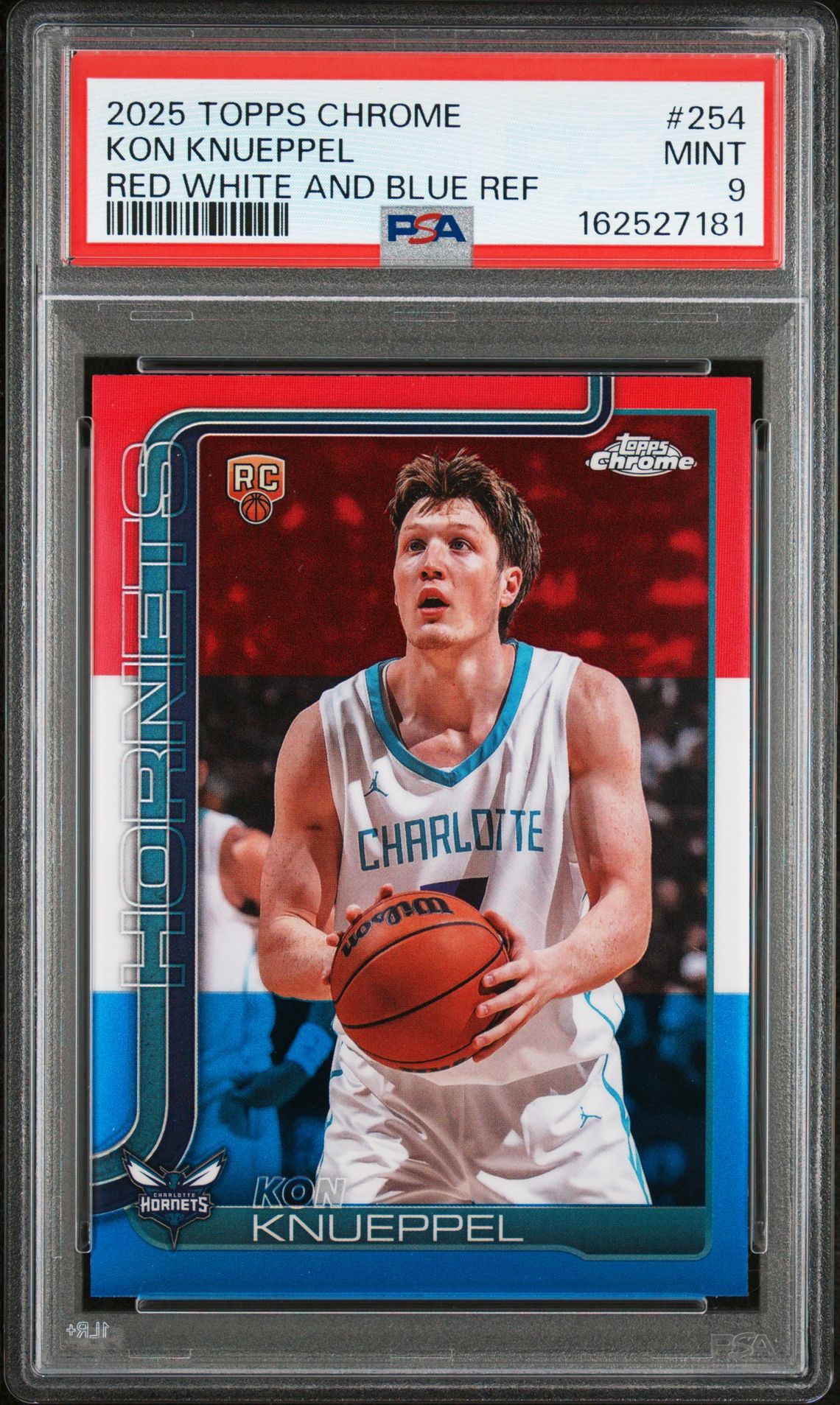 2025 Topps Chrome Kon Knueppel #254 (Red White And Blue Ref) Mint 9 front