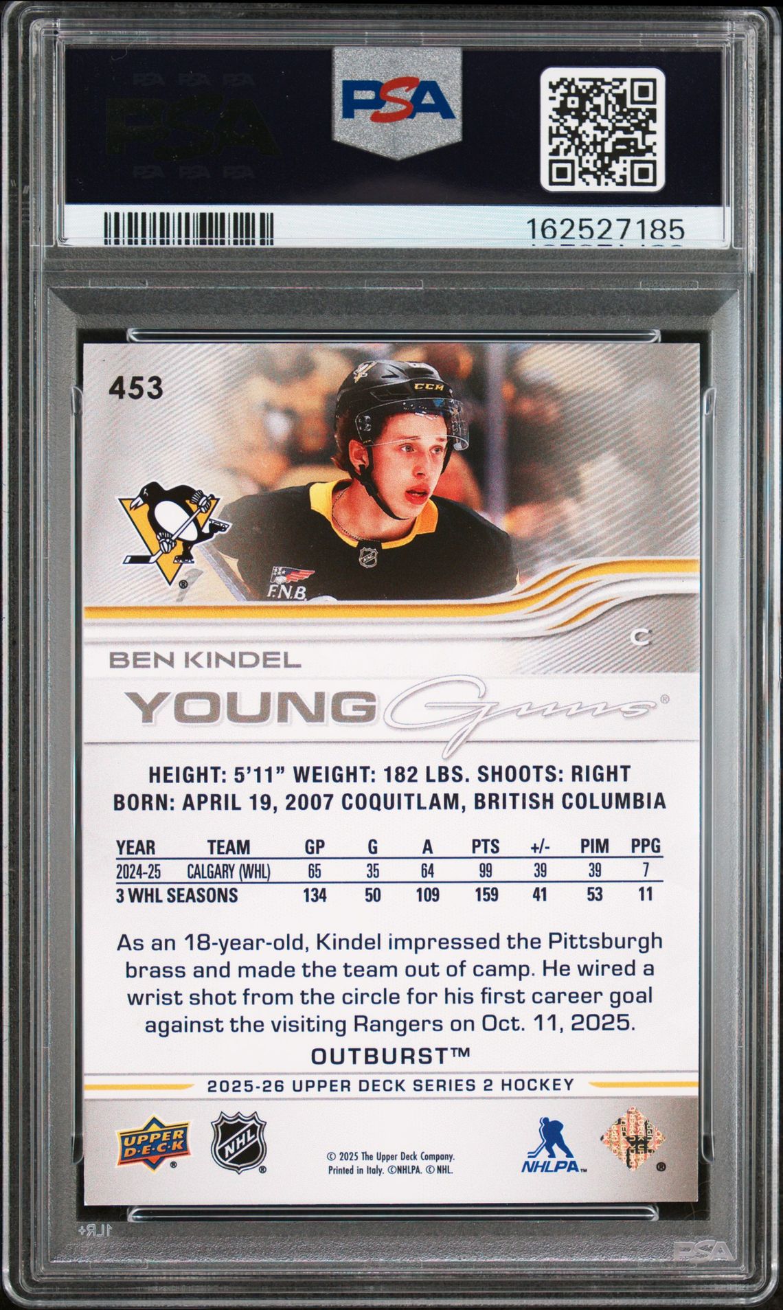2025 Upper Deck Ben Kindel #453 (Outburst) Mint 9 back