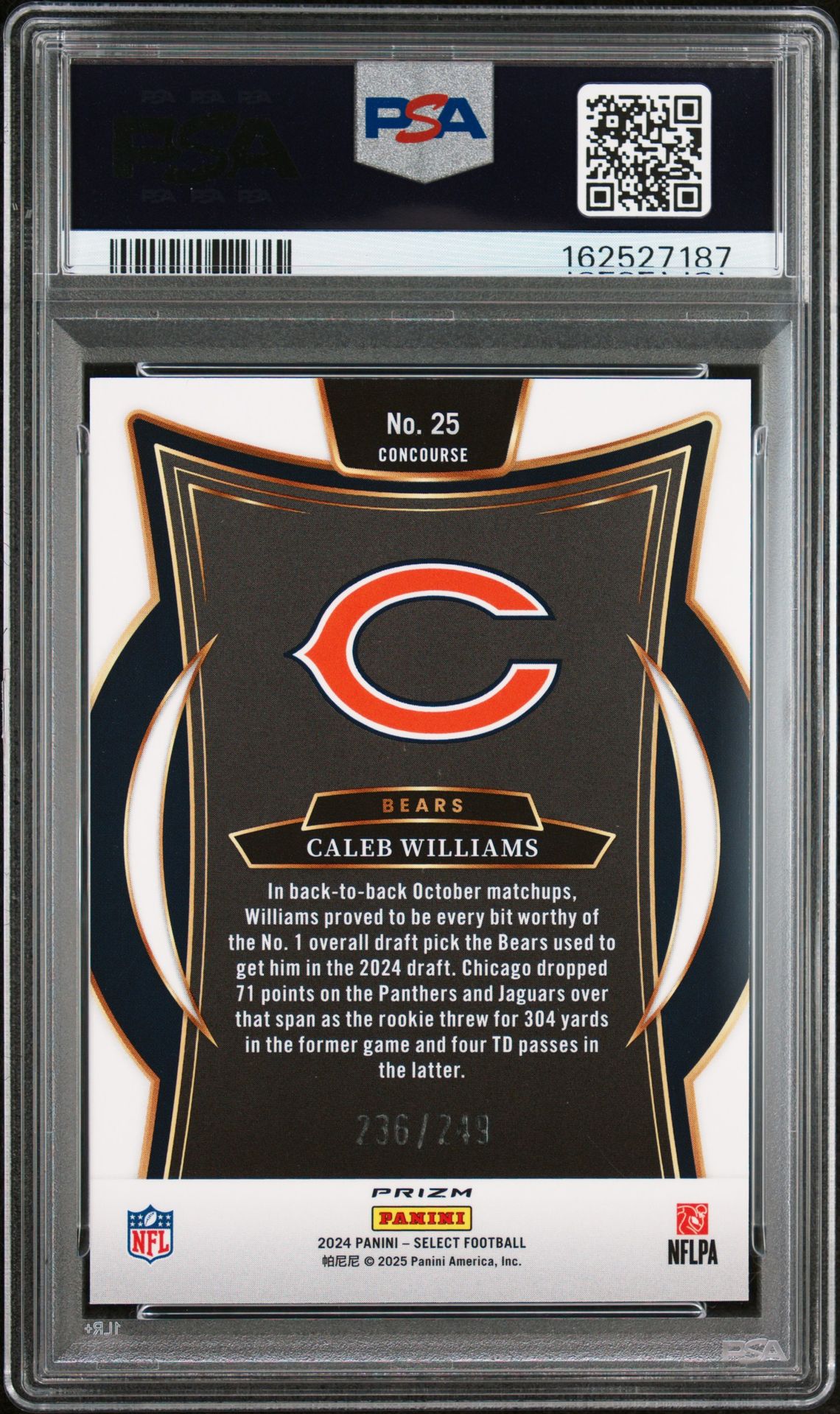 2024 Panini Select Caleb Williams #25 (Blue Prizm) Mint 9 back