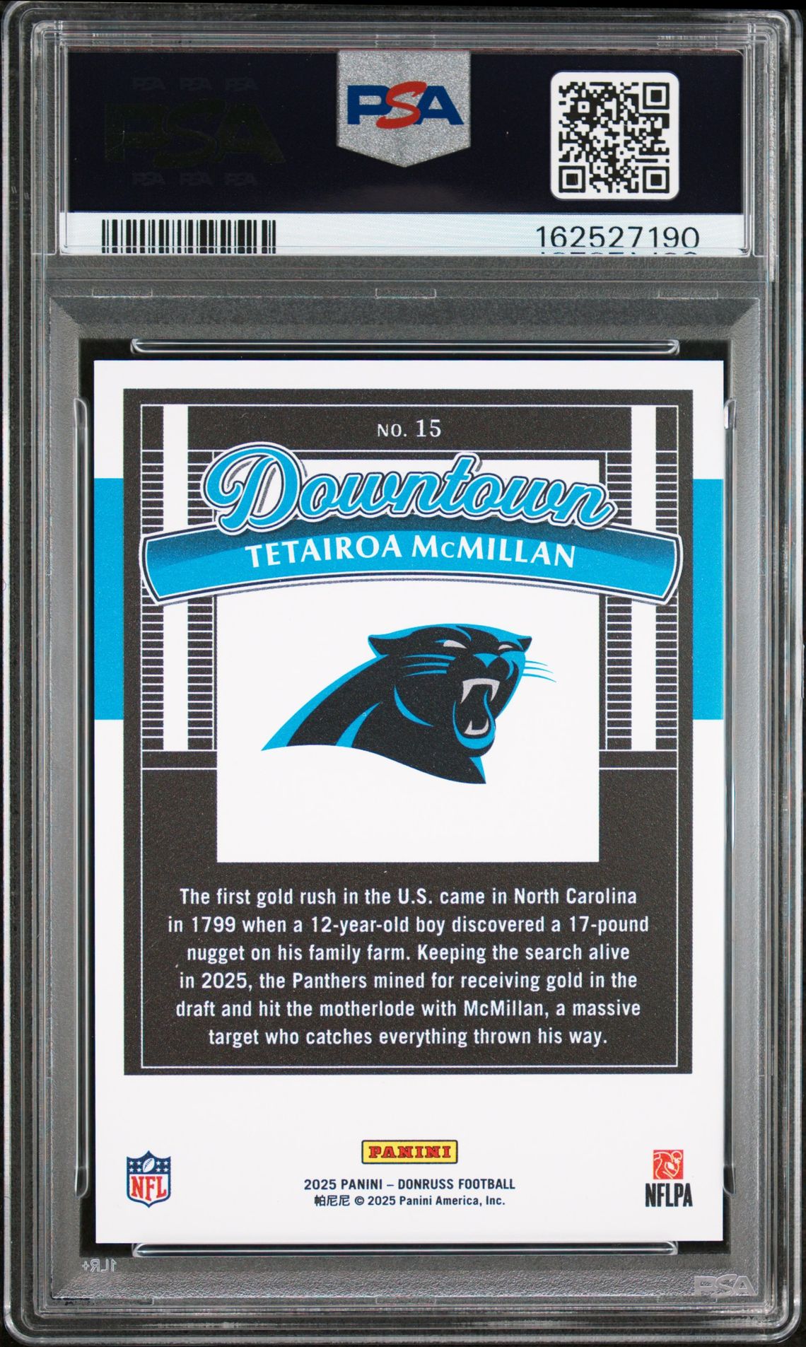 2025 Panini Donruss Downtown Tetairoa Mcmillan #15 Gem Mt 10 back