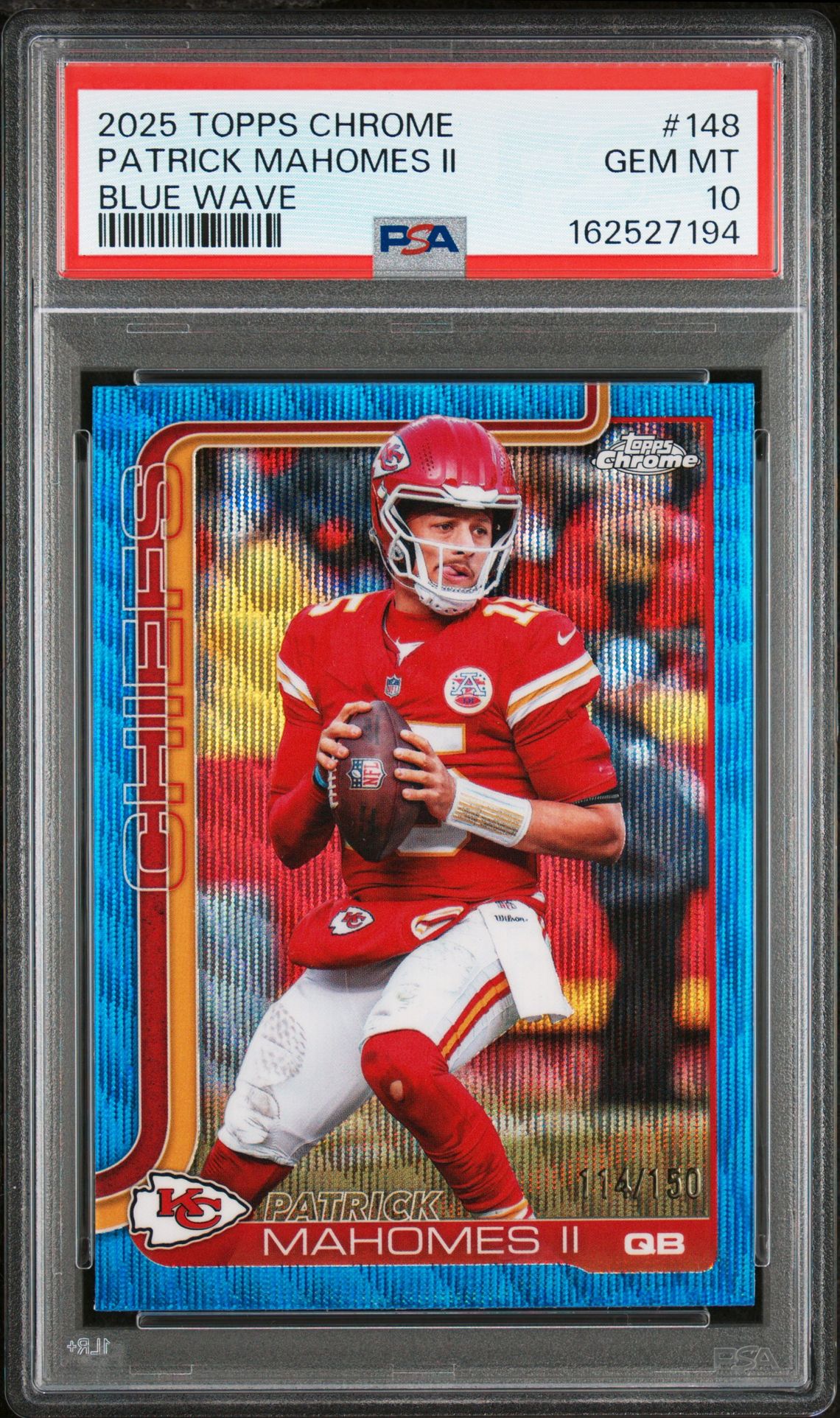 2025 Topps Chrome Patrick Mahomes Ii #148 (Blue Wave) Gem Mt 10 front