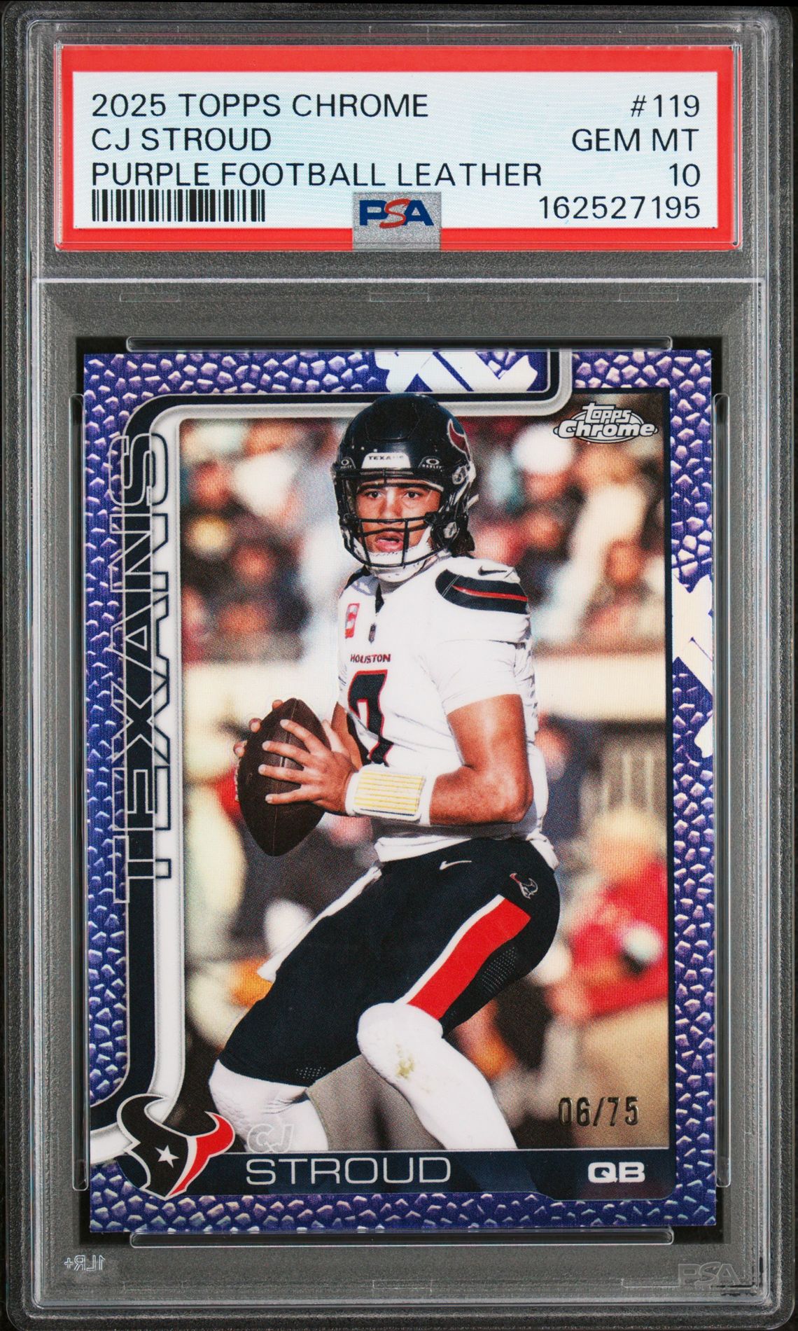 2025 Topps Chrome Cj Stroud #119 (Purple Football Leather) Gem Mt 10 front view - PSA graded GEM MT 10