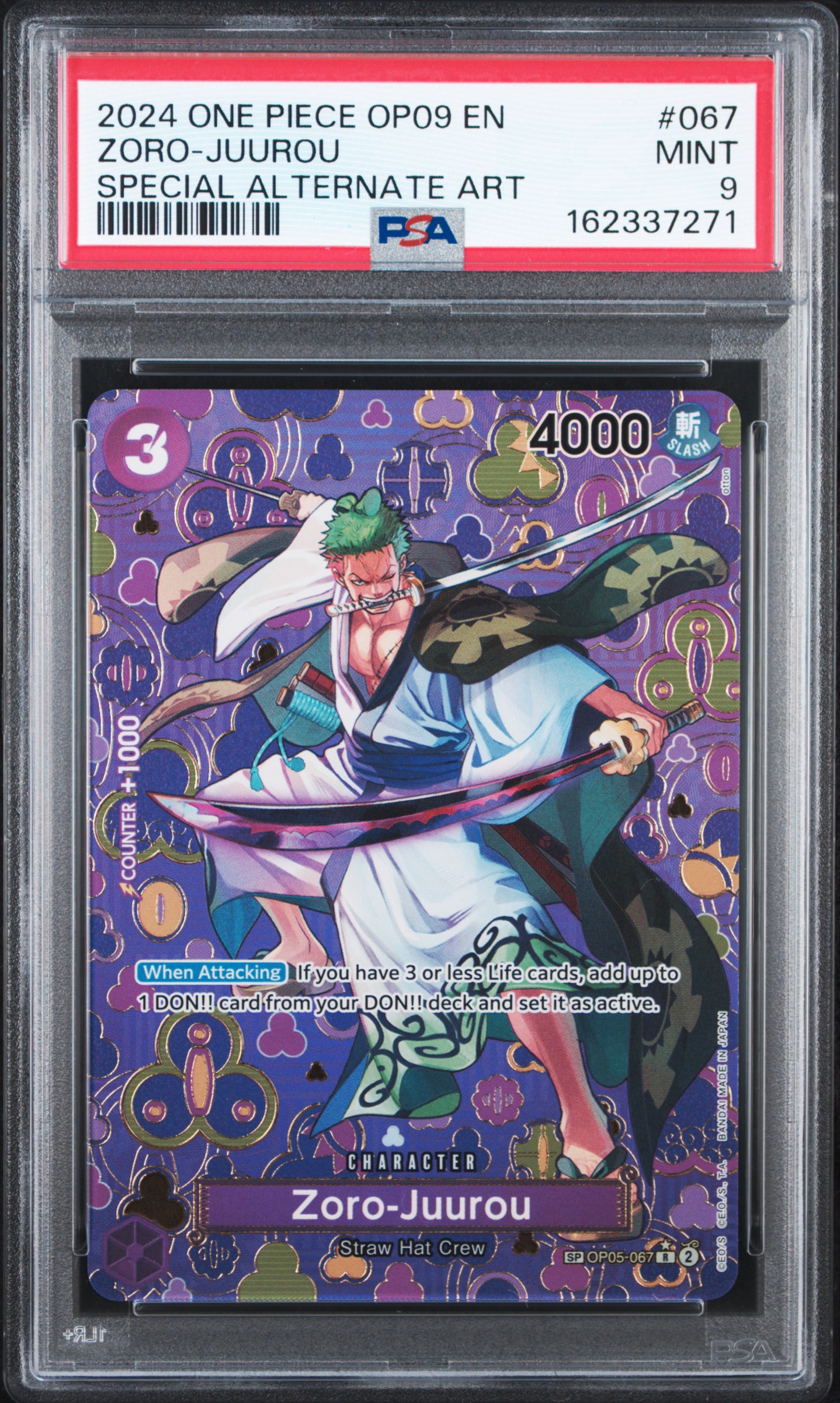 2024 #067 Zoro-Juurou PSA 9 One Piece OP09-Emperors in the New World