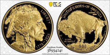 2026-W $50 American Buffalo .9999 Fine Au w/Liberty Bell 250 Privy First Strike PR70DCAM