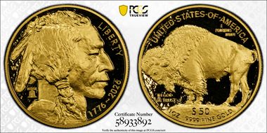 2026-W $50 American Buffalo .9999 Fine Au w/Liberty Bell 250 Privy First Strike PR70DCAM