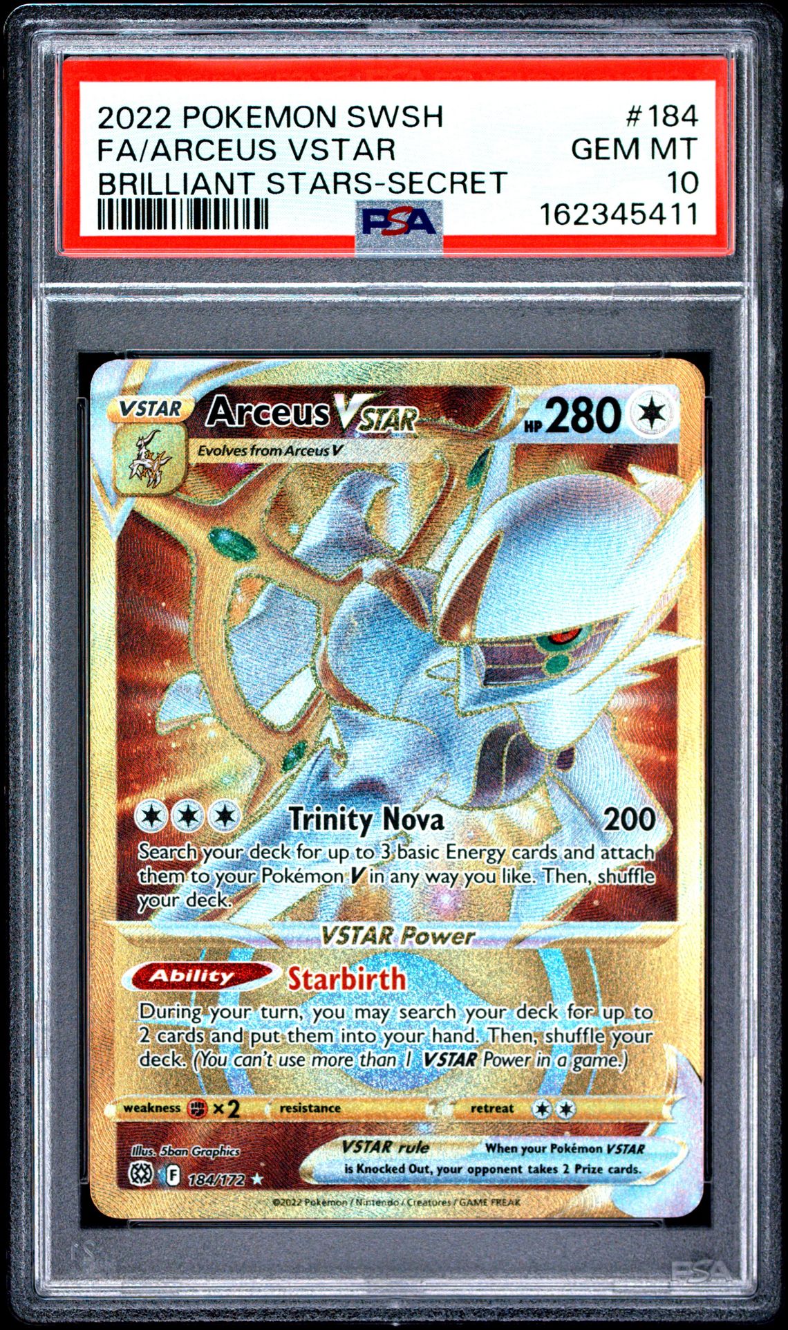 2022 Pokemon Sword & Shield Brilliant Stars #184 Full Art/Arceus Vstar - Secret (PSA 10)