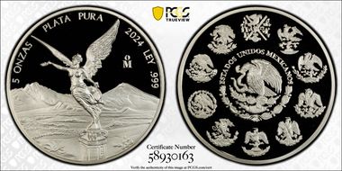 2024-Mo 5 Onza Libertad Ag PR70DCAM
