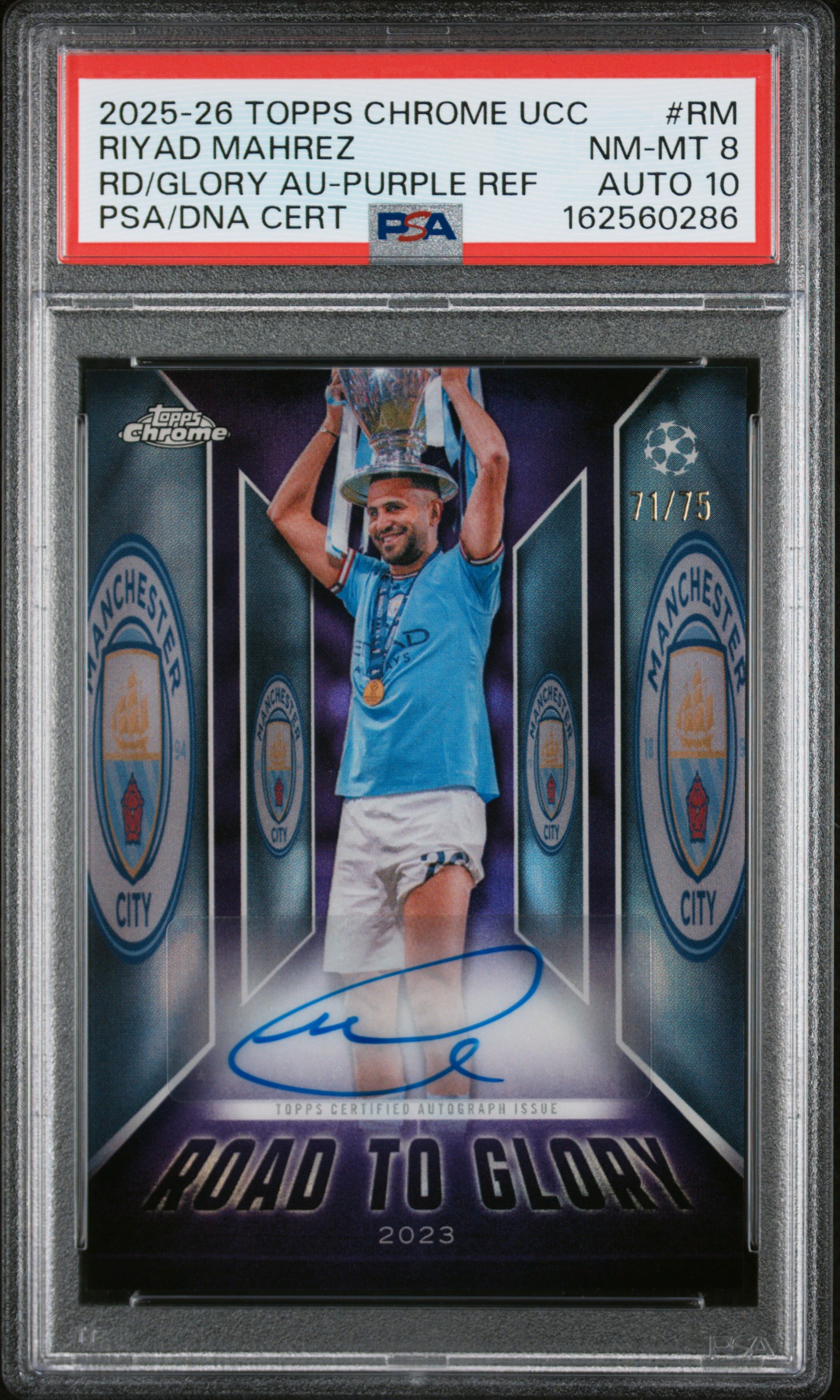 2025 #RM Riyad Mahrez PSA 8 Topps Chrome UEFA Club Competitions Road to Glory Autographs