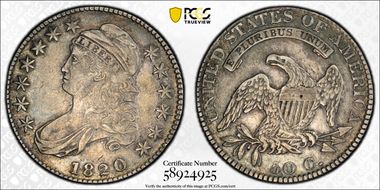 1820 50C Curl Base 2, Small Date N1