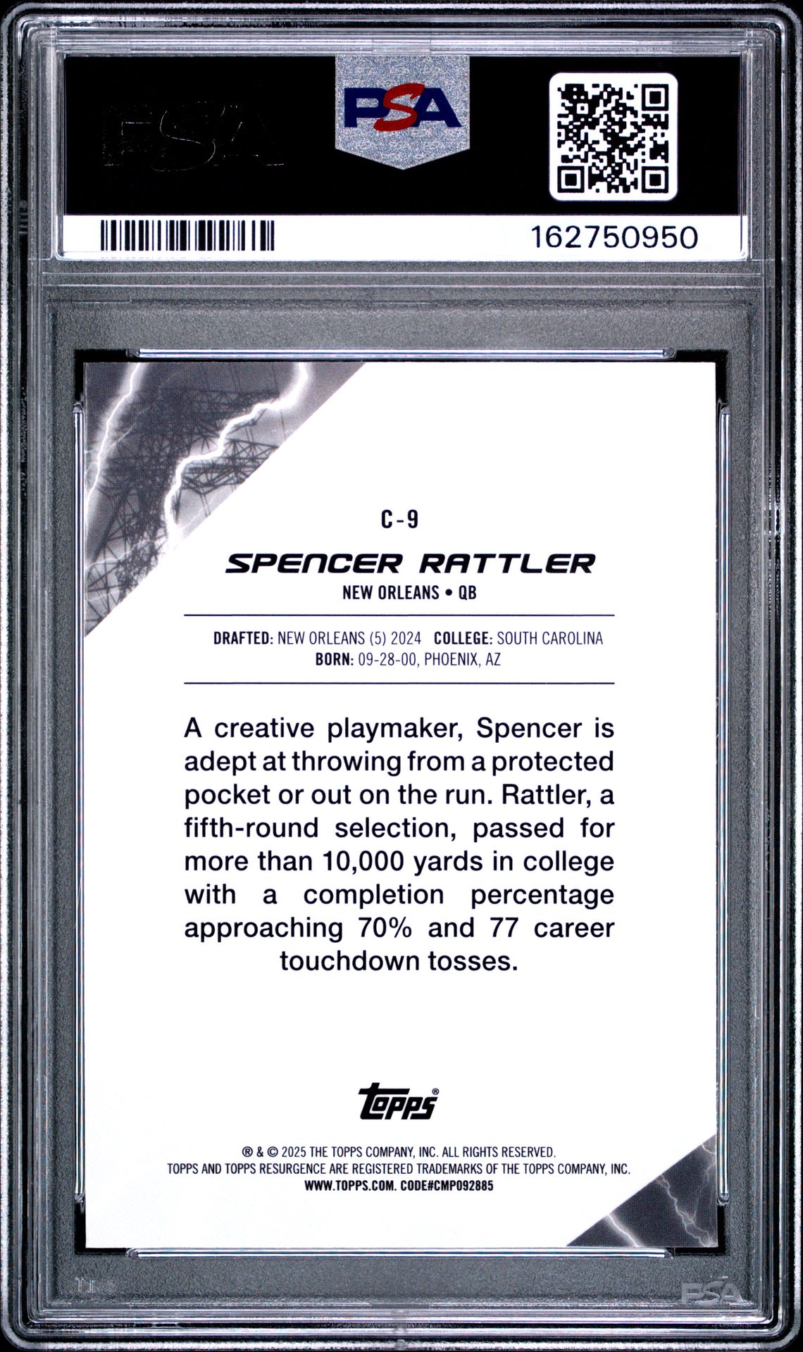 2024 Topps Resurgence Conductors Spencer Rattler #C9 Gem Mt 10 back