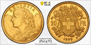 1899 B 20 Fr KM-35.1  Au MS64