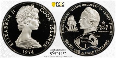 1974 $7.50 James Cook's Voyage PR69DCAM
