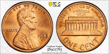 1982-D 1C Zinc, Large Date MS66RD
