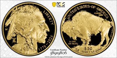 2026-W $50 American Buffalo .9999 Fine  Au w/Liberty Bell 250 Privy PR70DCAM