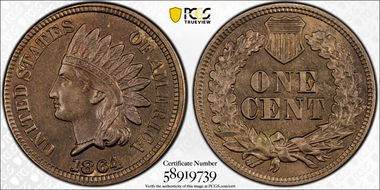 1864 1C Copper-Nickel MS62