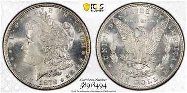1878 7TF $1 VAM 203, Short Leaf MS65+ 