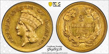 1868 $3 AU58