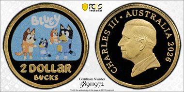 2026 $2 Bluey Colorized AlBr PR70DCAM