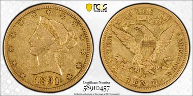 1891-CC $10 VF20