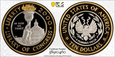 2000-W $10 Library of Congress Bimetallic PR69DCAM