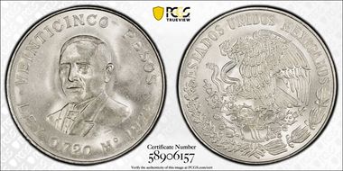 1972-Mo 25 Peso Juarez KM-480  Ag MS66