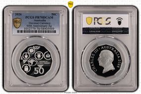 2026 50C Decimal Currency 60th Anniversary Ag PR70DCAM