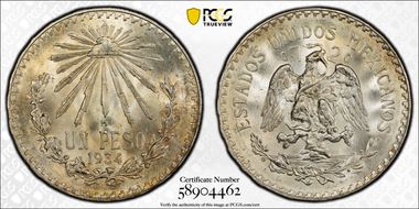1934-M Peso KM-455 Ag MS67