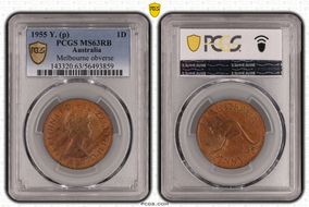 1955 Y. (p) 1D Melbourne obverse MS63RB