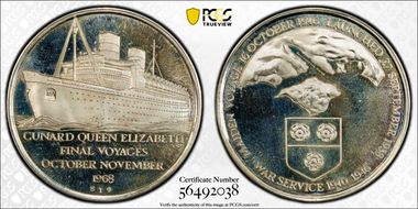 1968 Medal Eimer-2114 Ag RMS Queen Elizabeth Final Voyage MS64