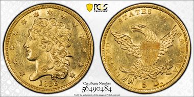 1836 $5 AU58