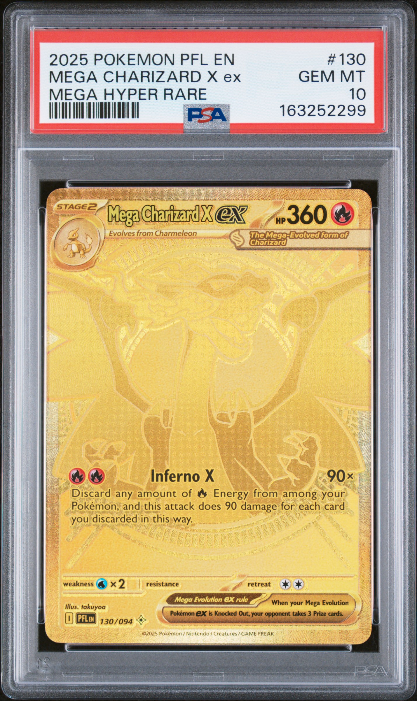 2025 #130 Mega Charizard X EX PSA 10 Pfl EN-Phantasmal Flames