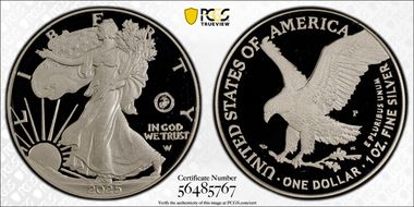 2025-P $1 Silver Eagle w/ US Marine Corps Privy 250th Anniversary PR69DCAM