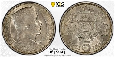 1929 5 Lat KM-9  Ag MS63