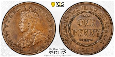 1929 (m) 1D English obverse AU58BN