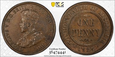 1929 (m) 1D Indian obverse AU55BN