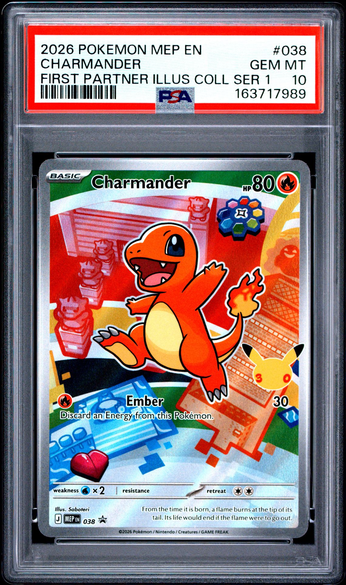 2026 POKEMON MEP EN-MEGA EVOLUTION BLACK STAR PROMOS CHARMANDER FIRST PARTNER ILLUS COLL SER 1 038 GEM MT 10 front