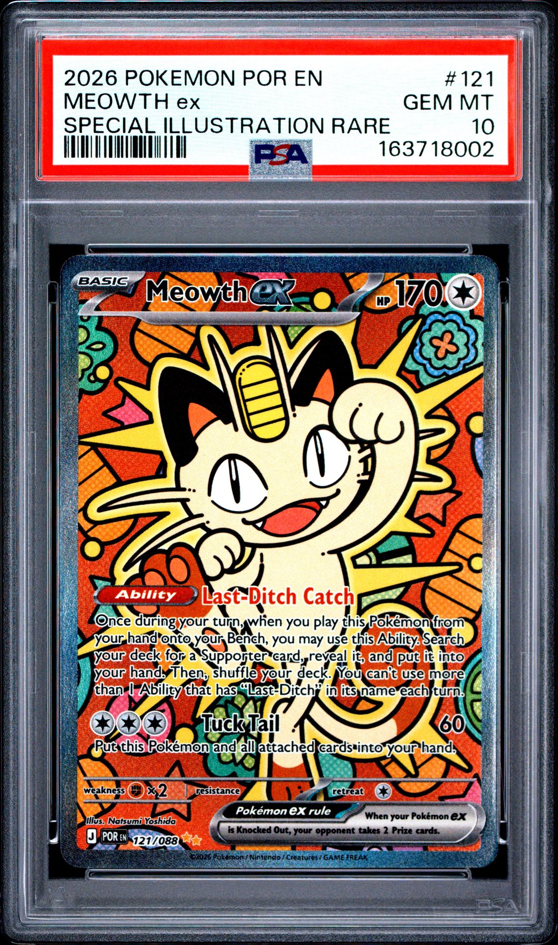 2026 Pokemon Por En-Perfect Order Meowth Ex #121 (Special Illustration Rare) Gem Mt 10 front view - PSA graded GEM MT 10